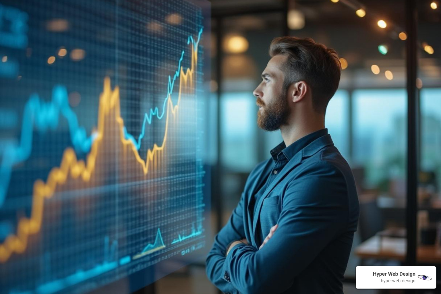 a business owner confidently looking at a growth chart - it services company a business owner confidently looking at a growth chart - it services company