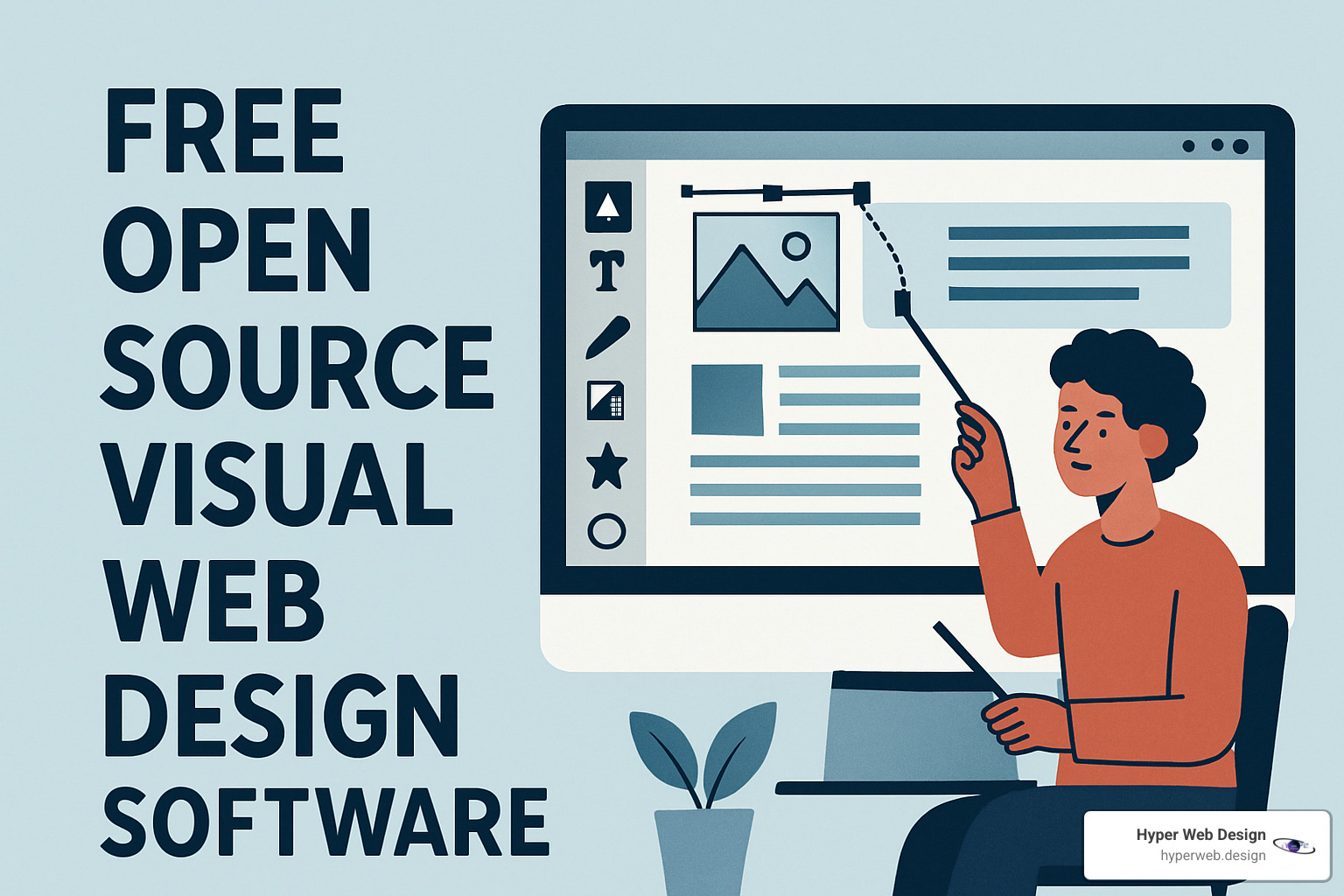 Modern web design workspace showing multiple open source tools in action - free open source visual web design software