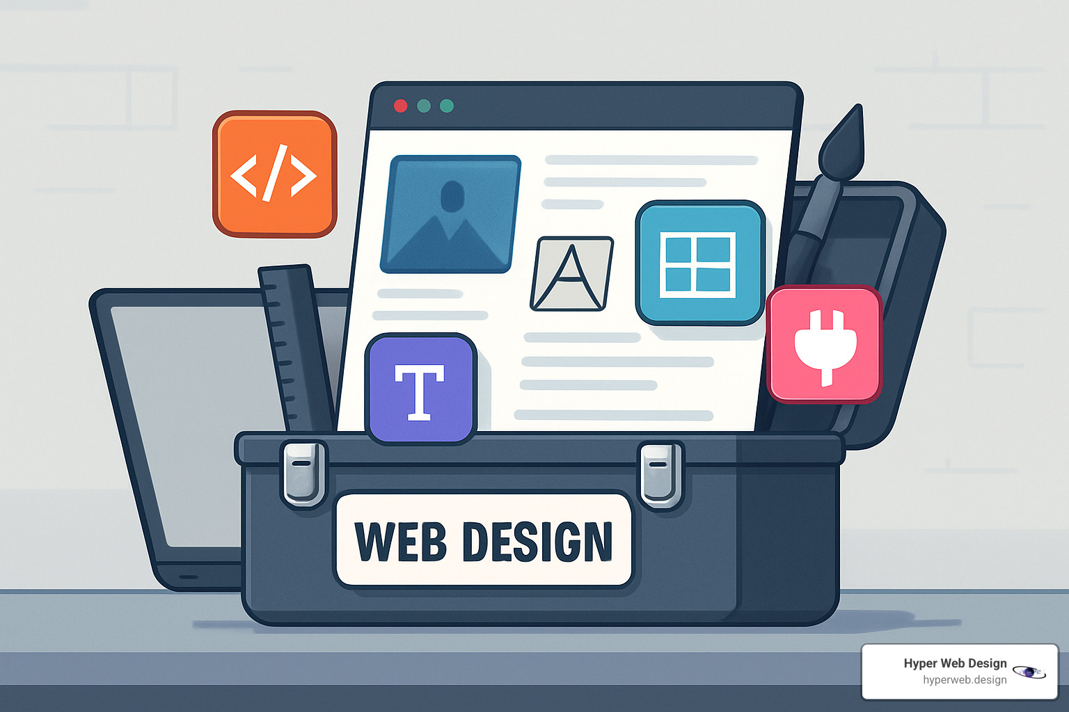 Comprehensive toolbox showing various web design tools and icons representing different capabilities - free open source visual web design software