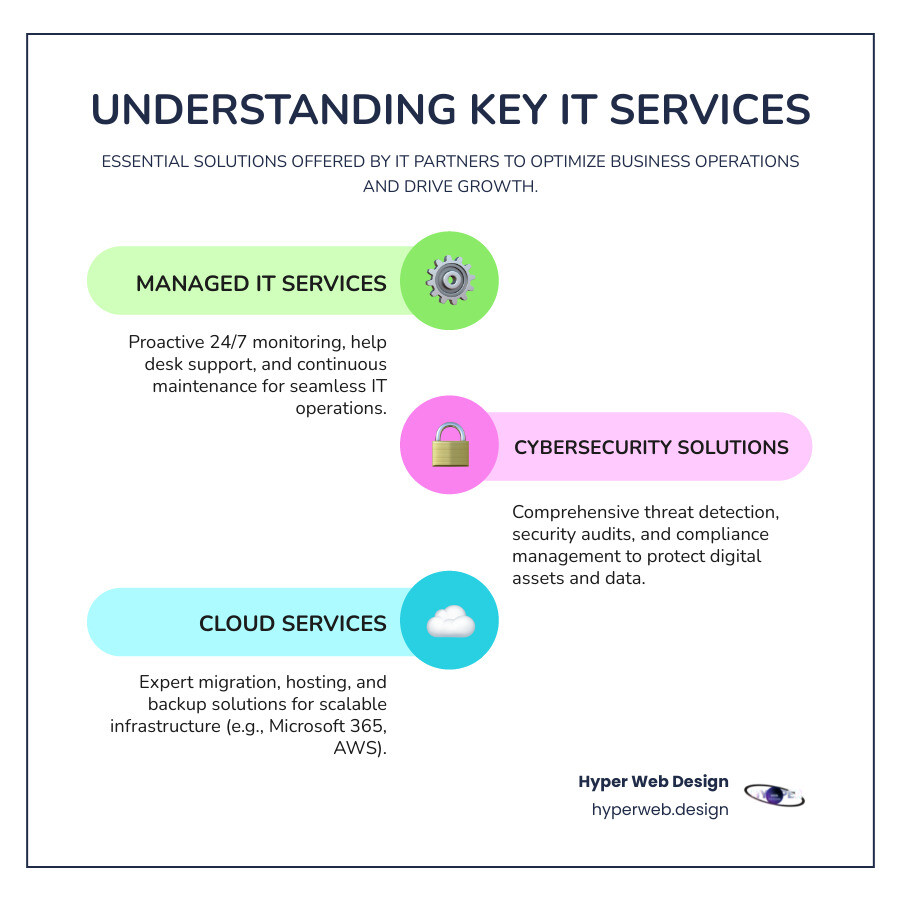 Comprehensive breakdown of IT services including managed services, cybersecurity, cloud solutions, and custom development with their key benefits and typical pricing models - it services company infographic infographic-line-3-steps-colors Comprehensive breakdown of IT services including managed services, cybersecurity, cloud solutions, and custom development with their key benefits and typical pricing models - it services company infographic infographic-line-3-steps-colors