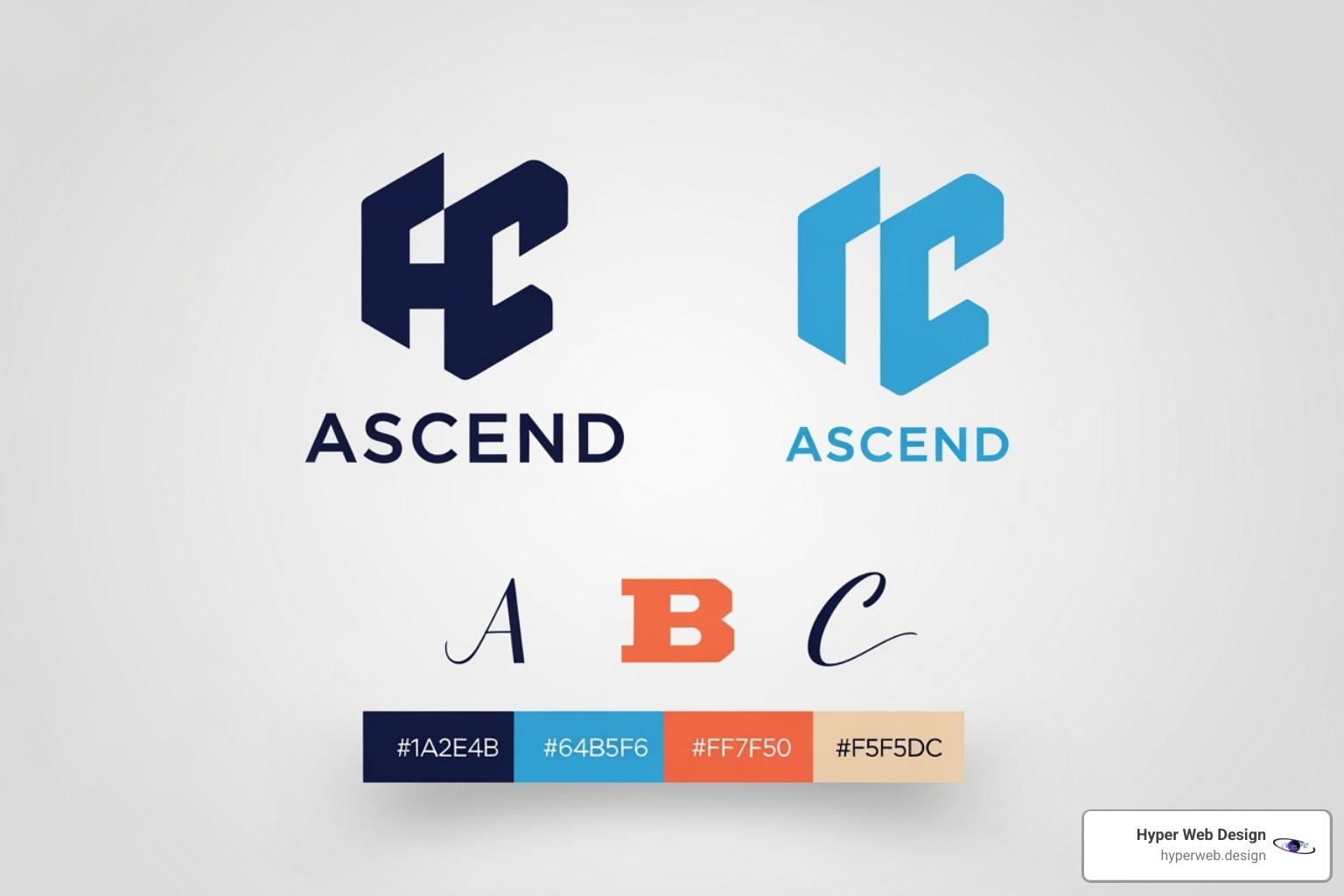 A graphic showcasing a cohesive brand identity with a primary logo, secondary logo, a selection of brand colors with hex codes, and examples of primary and secondary fonts with their usage. - digital branding and design