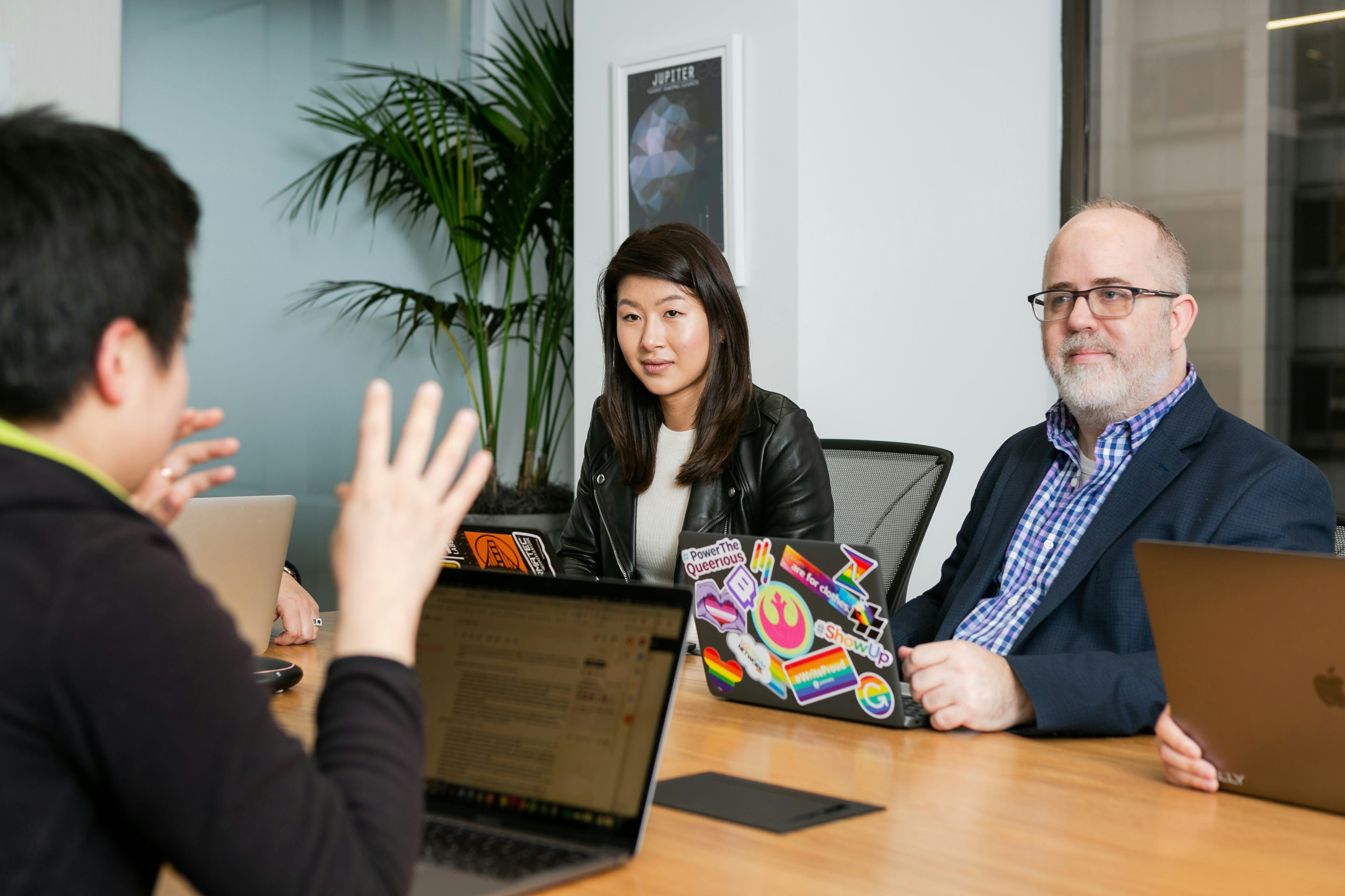 team collaborating in a modern office setting - texas web design