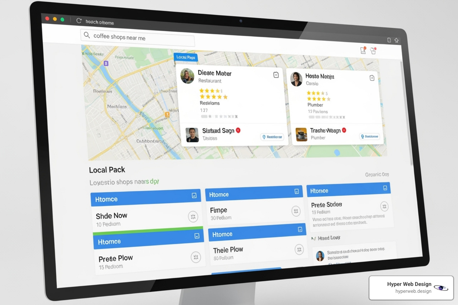 A website ranking on Google for a Houston-based search, showing a map pack and organic results - website design houston A website ranking on Google for a Houston-based search, showing a map pack and organic results - website design houston
