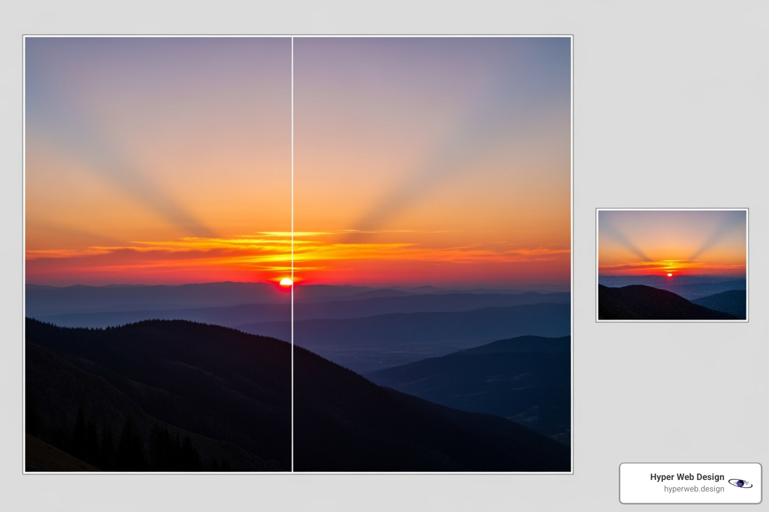 Comparison of an unoptimized image to a compressed WebP version showing significant file size reduction - high performance website design