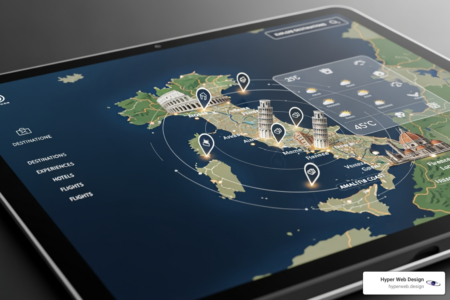 An interactive map feature on a luxury travel site designed by Hyper Web Design - luxury travel website design An interactive map feature on a luxury travel site designed by Hyper Web Design - luxury travel website design