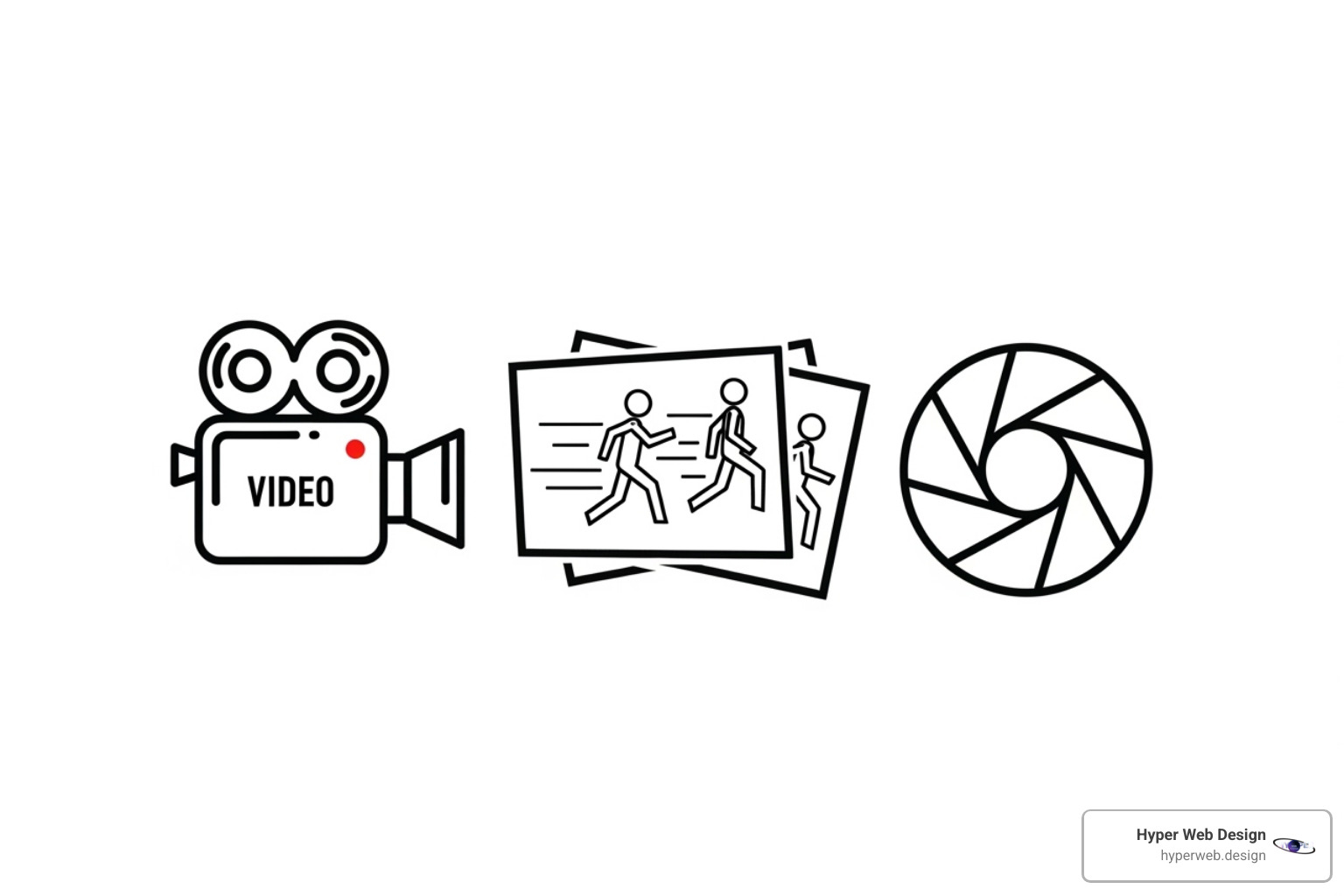 Various multimedia formats like video, animation, and photography icons - multimedia content production services
