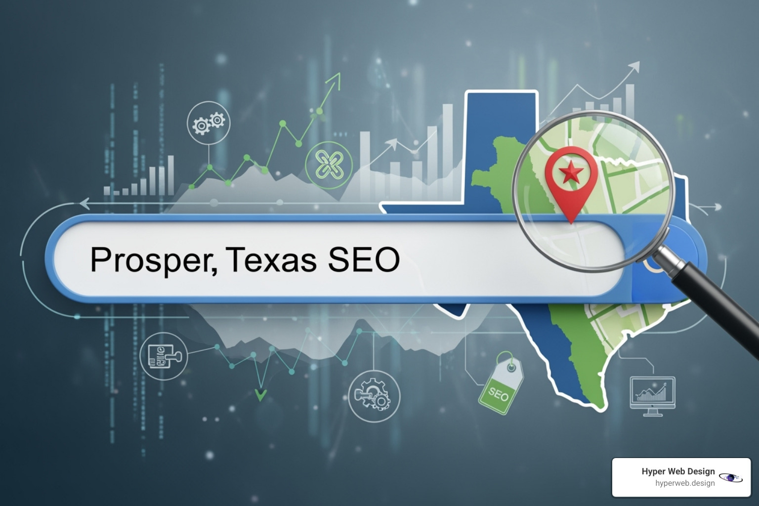 A computer screen displaying a Google search results page with a Prosper, Texas business ranking prominently at the top - prosper texas search engine optimization