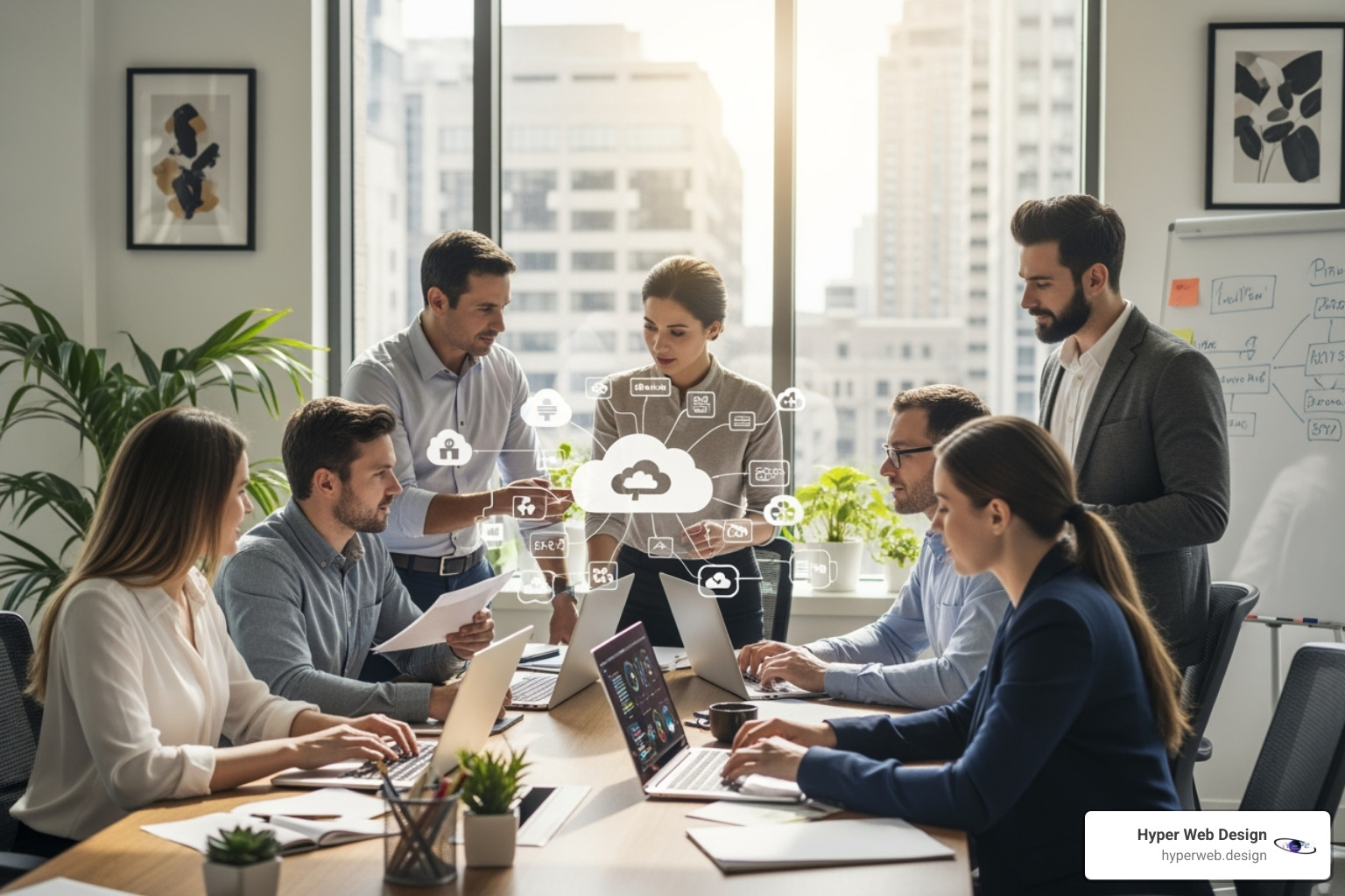 of a team collaborating efficiently using cloud technology. of a team collaborating efficiently using cloud technology.