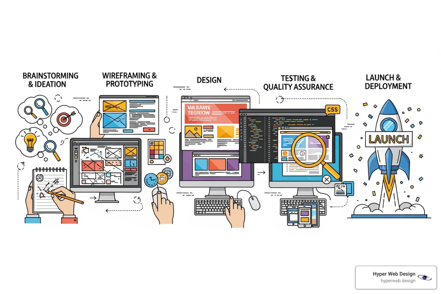 illustration of the web design process from ideation to launch - custom real estate websites illustration of the web design process from ideation to launch - custom real estate websites